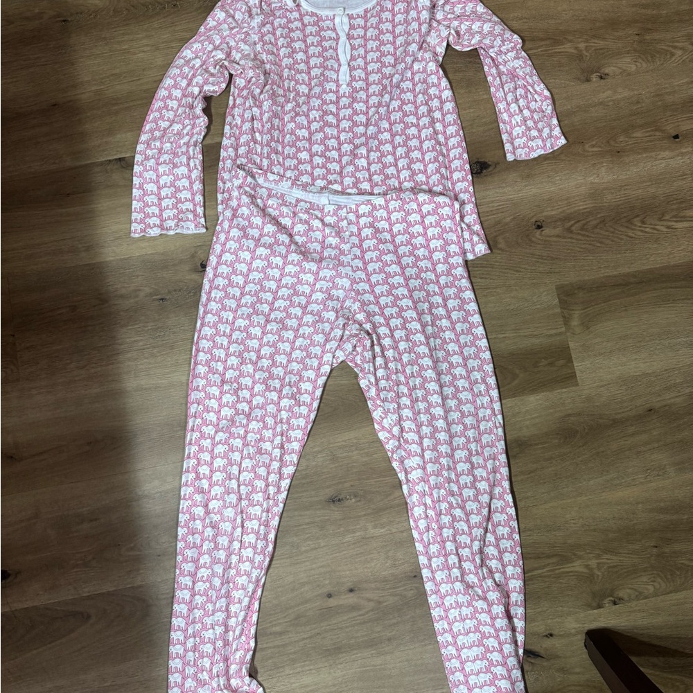 Girls Pink Elephant Print Kids Pajama Set